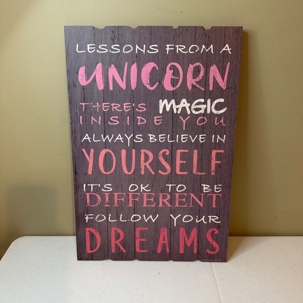 Unicorn decoration believe follow your dreams wall plaque Valentines Day